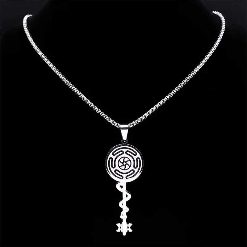 Hecate's Wheel Strophalos Pendant Necklace Witchcraft Wiccan silver 50 cm