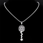 Hecate's Wheel Strophalos Pendant Necklace Witchcraft Wiccan silver 50 cm