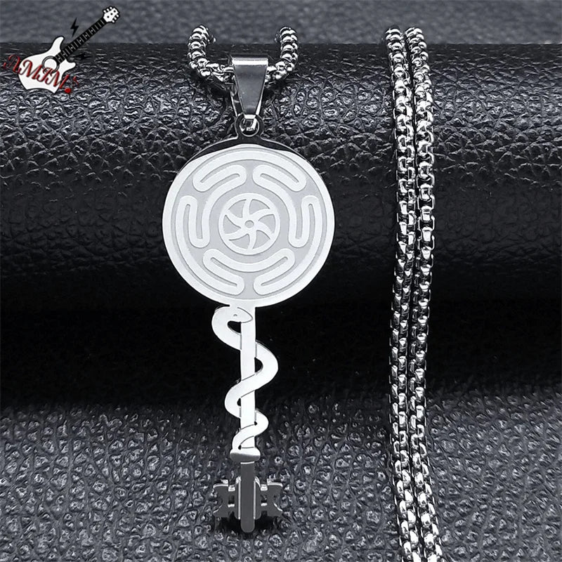Hecate's Wheel Strophalos Pendant Necklace Witchcraft Wiccan silver 50 cm