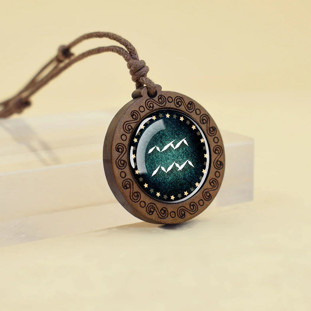Zodiac Sign Pendant Necklace 12 Constellations Aquarius