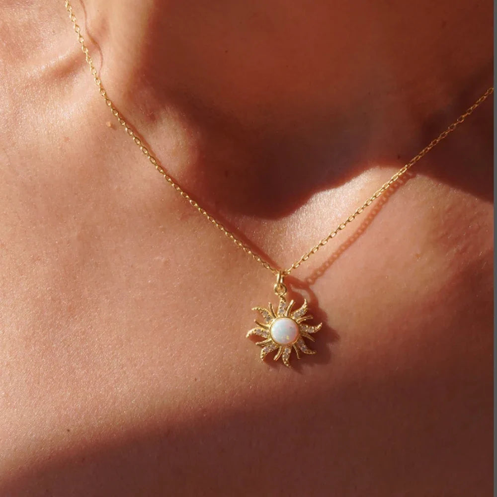 Sun Pendant Necklace with Gold Rhinestones