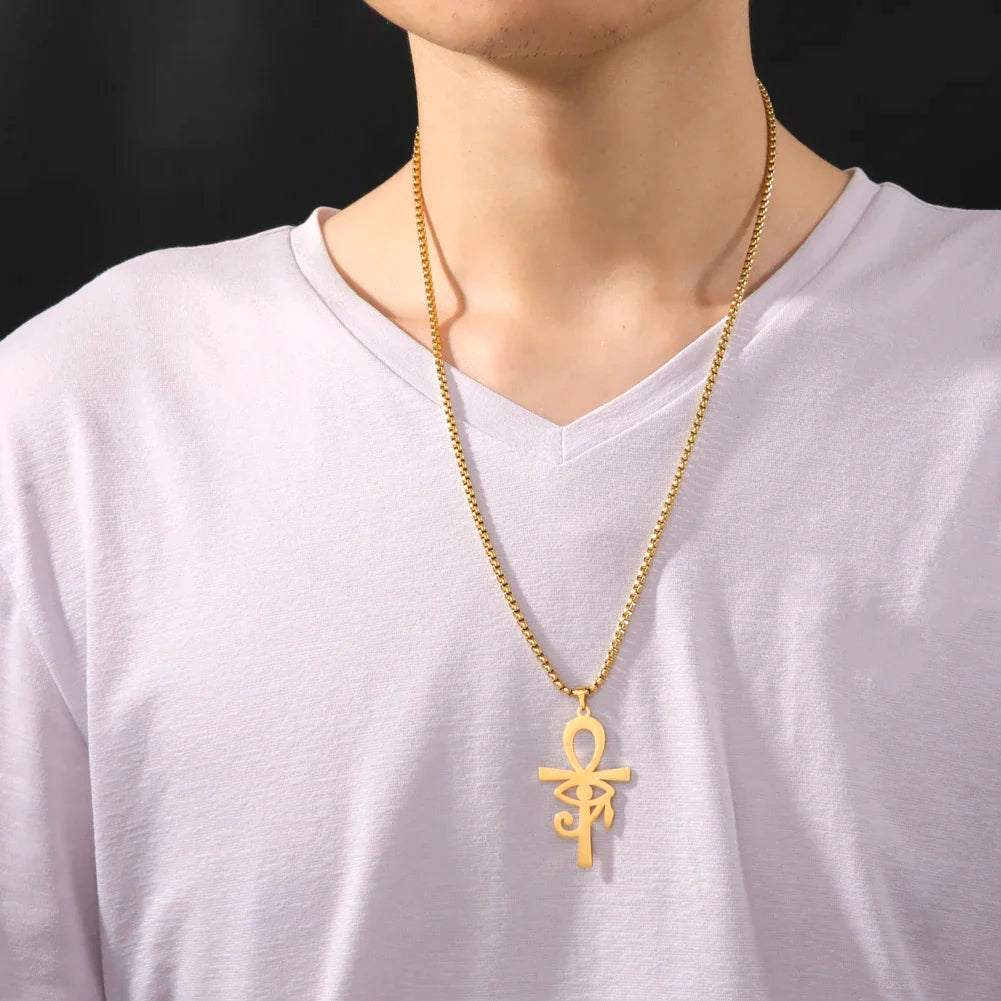 Egyptian Style Ankh Cross Pendant Necklace gold