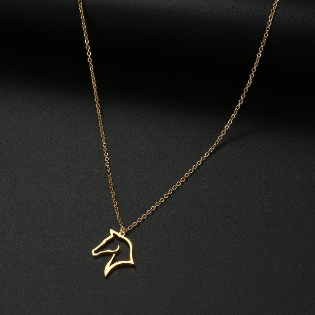 Minimalist Horse Head Pendant Necklace gold