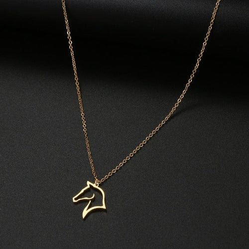 Minimalist Horse Head Pendant Necklace gold