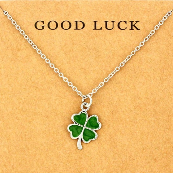 Four-Leaf Clover Pendant Necklace Green Lucky Charm