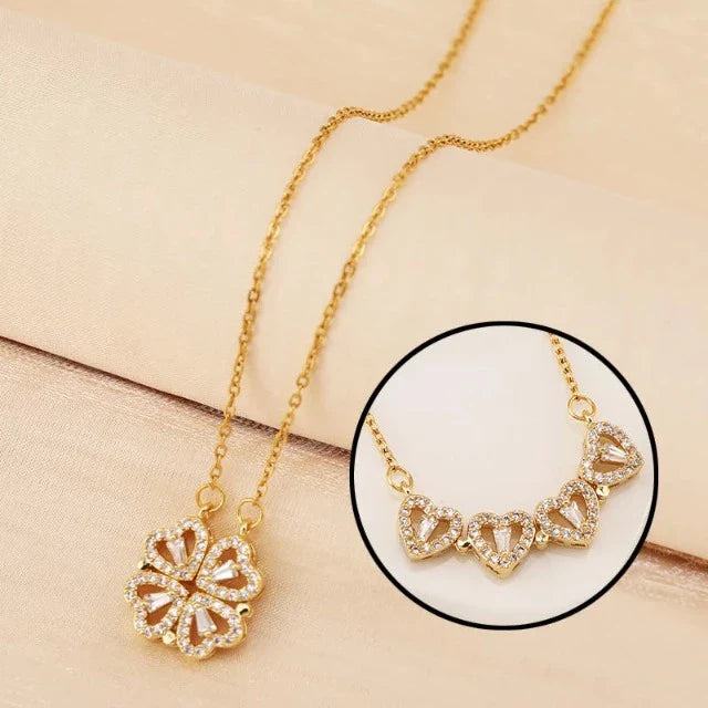 Clover Heart Pendant Necklace with Gold Gift Box
