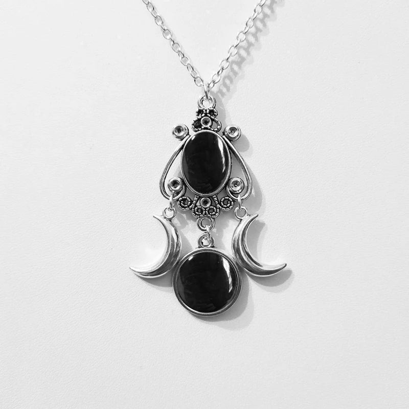 Triple Moon Pendant Necklace Wiccan Witchcraft Woman black