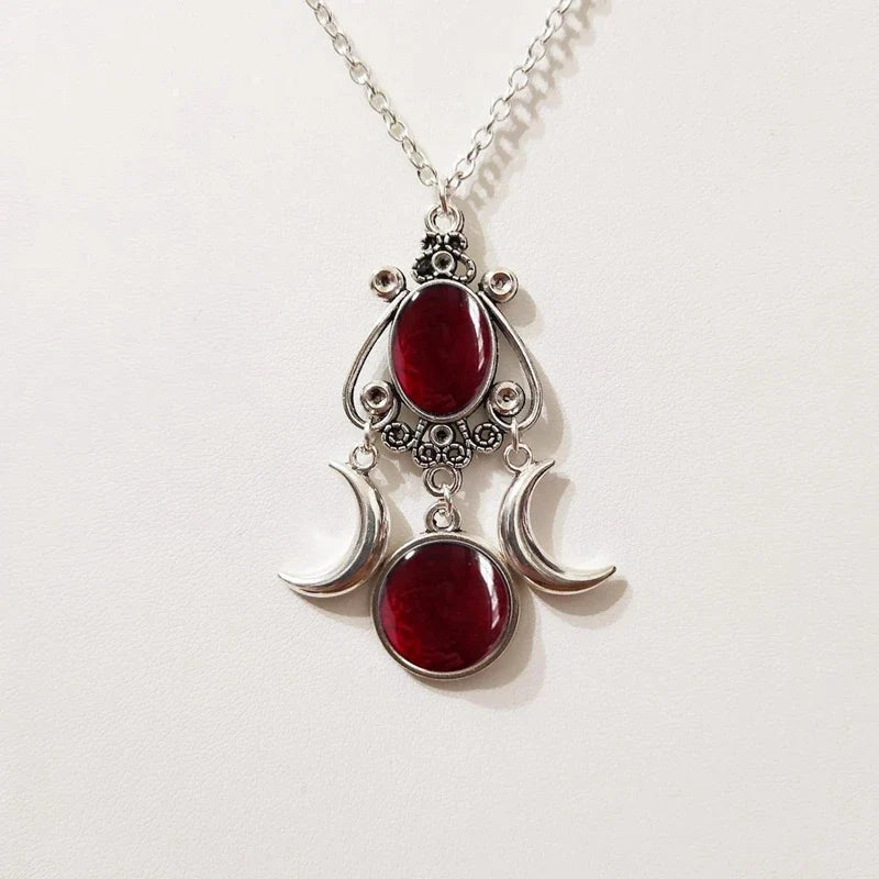 Triple Moon Pendant Necklace Wiccan Witchcraft Woman red