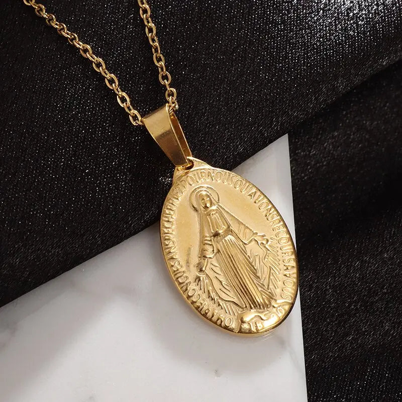 Virgin Mary Pendant Necklace - Our Lady of Guadalupe gold