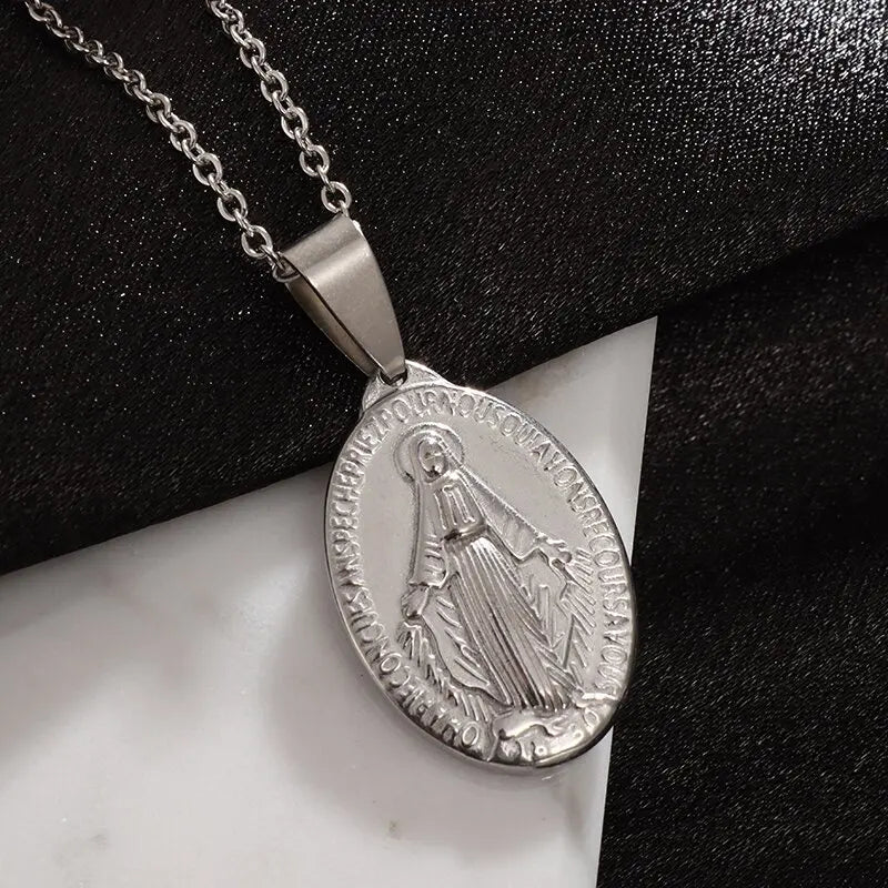 Virgin Mary Pendant Necklace - Our Lady of Guadalupe silver