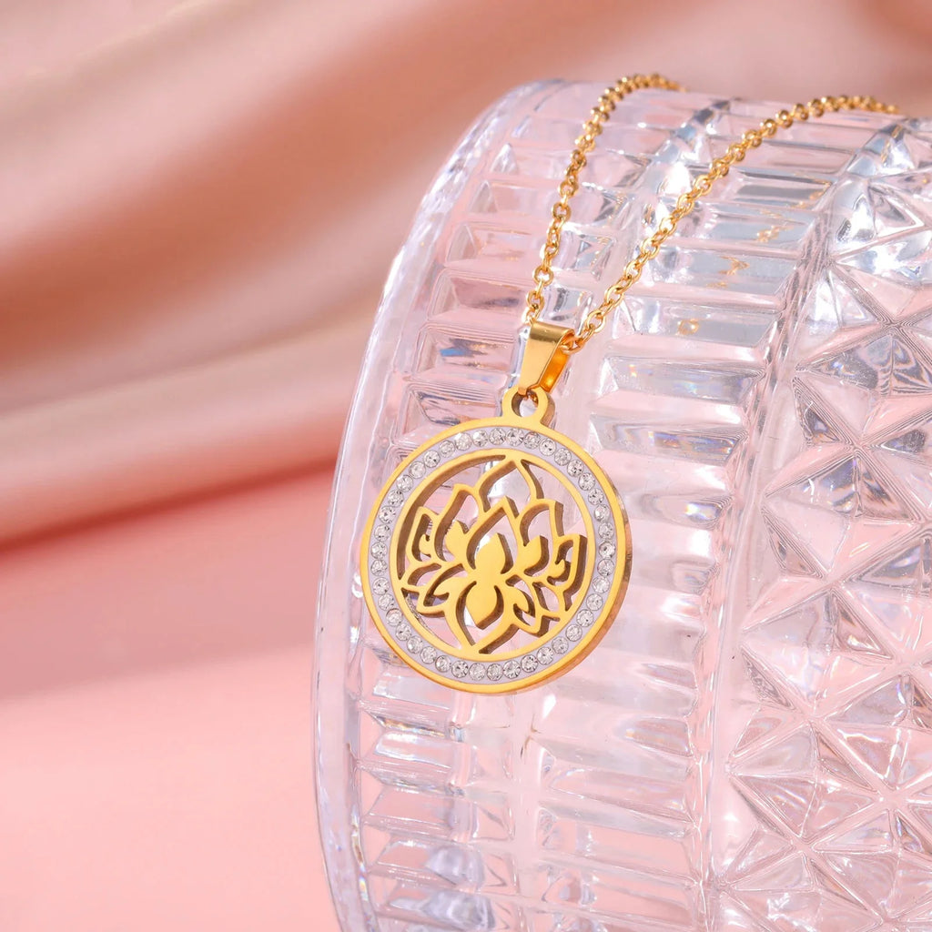 Zen Women's Pendant Necklace Lotus Flower gold