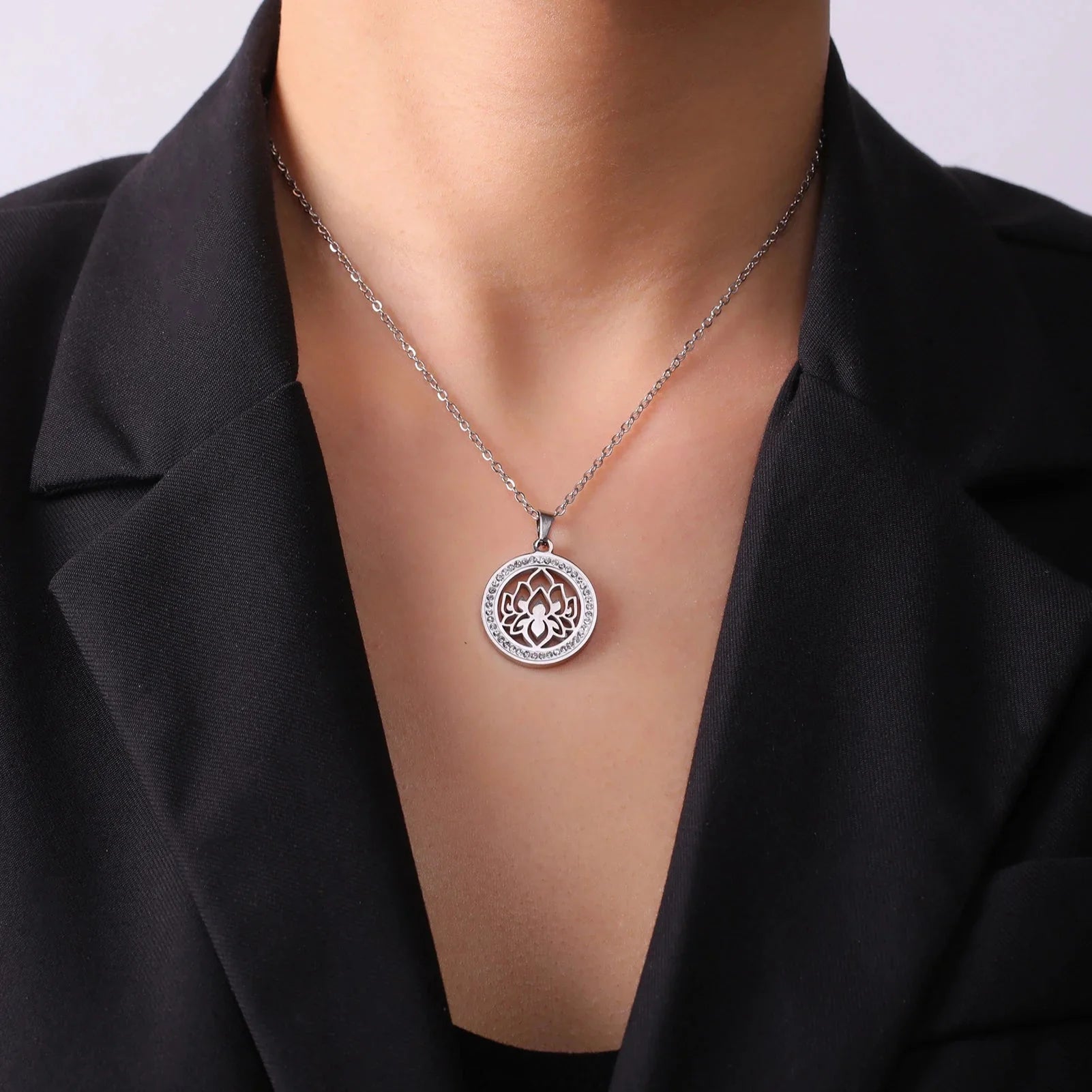 Zen Women's Pendant Necklace Lotus Flower silver