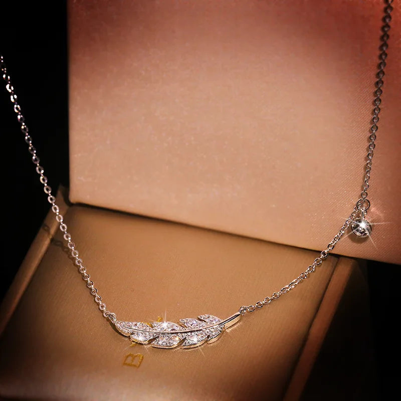Sparkling Feather Necklace for Women