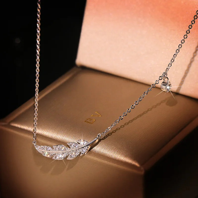 Sparkling Feather Necklace for Women
