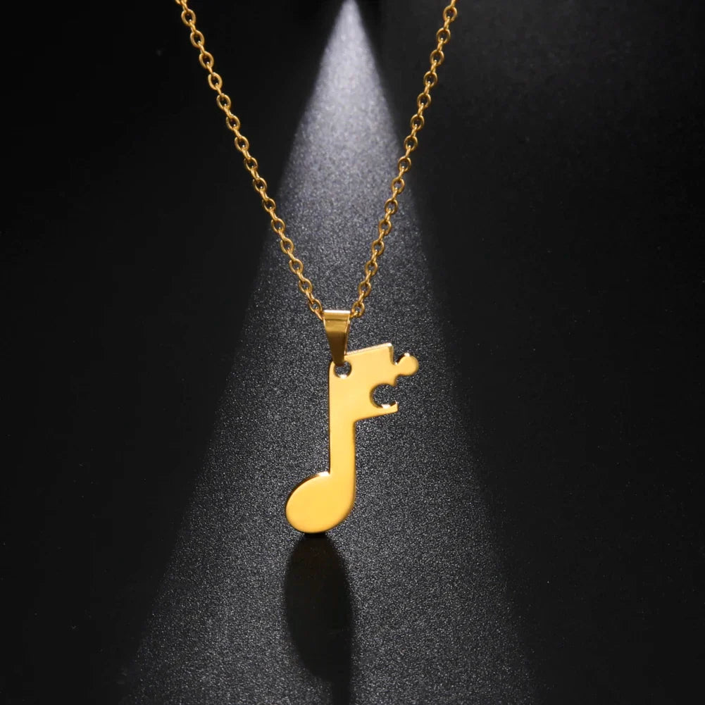 Couples Necklaces Music Note Pendant gold