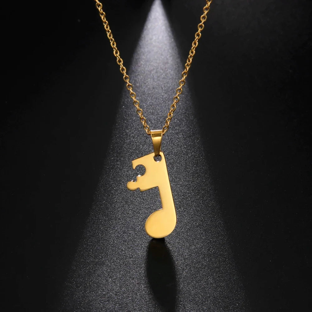 Couples Necklaces Music Note Pendant gold