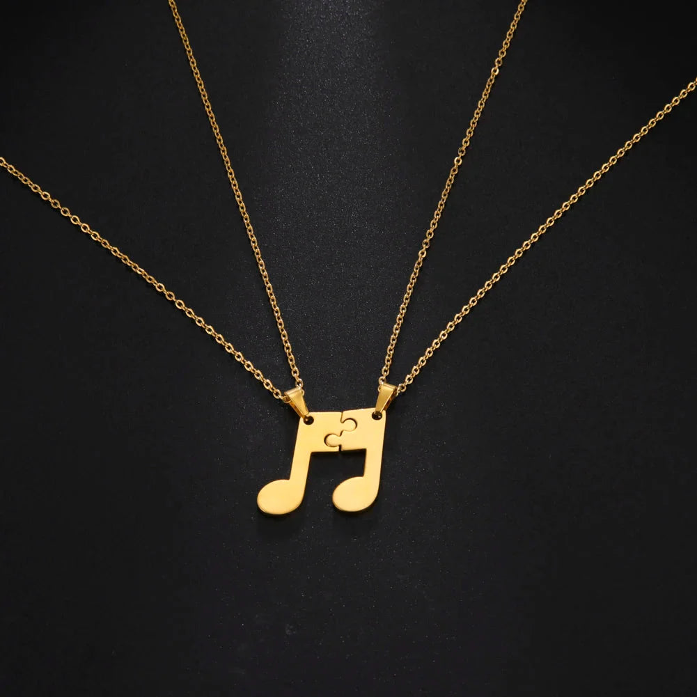 Couples Necklaces Music Note Pendant gold