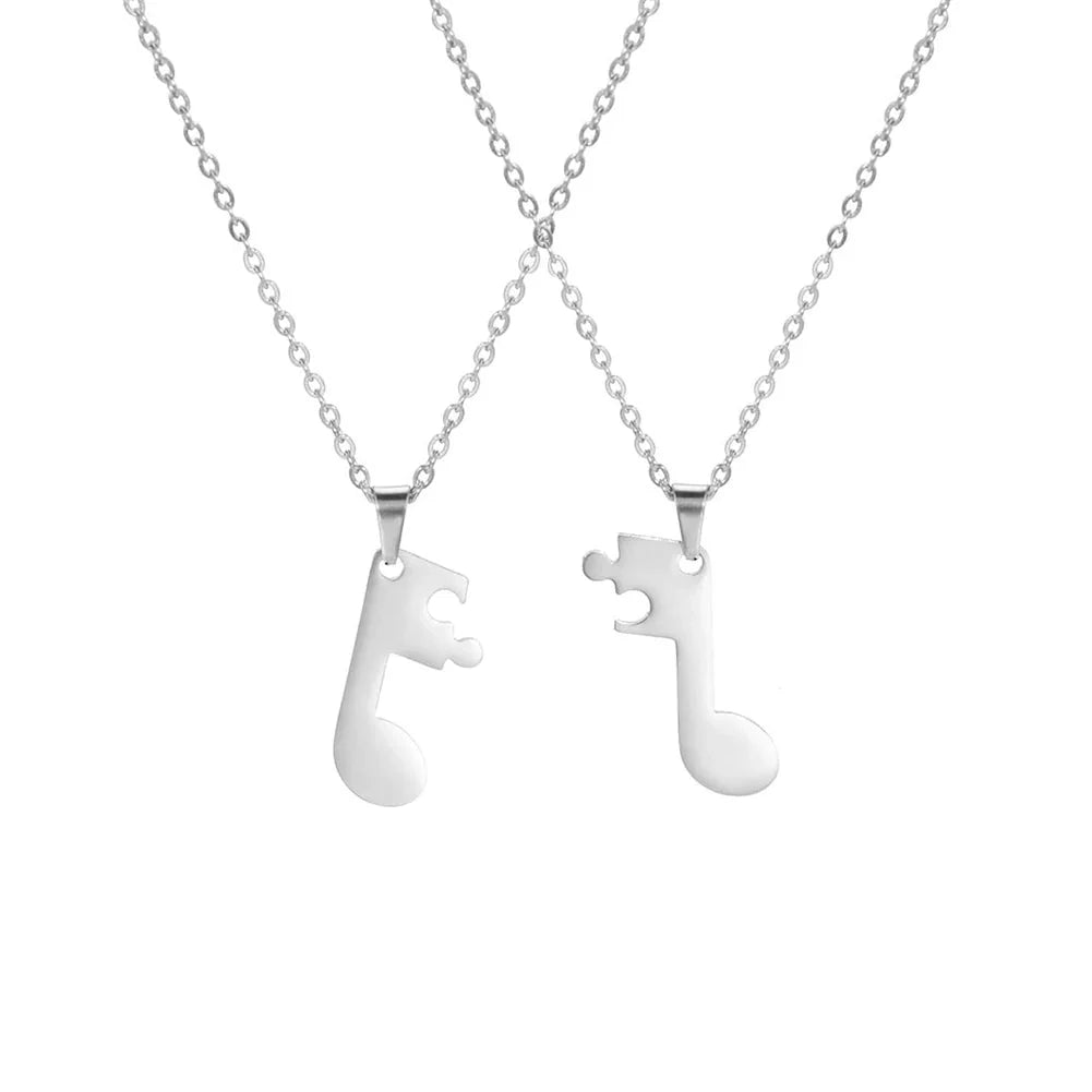 Couples Necklaces Music Note Pendant silver