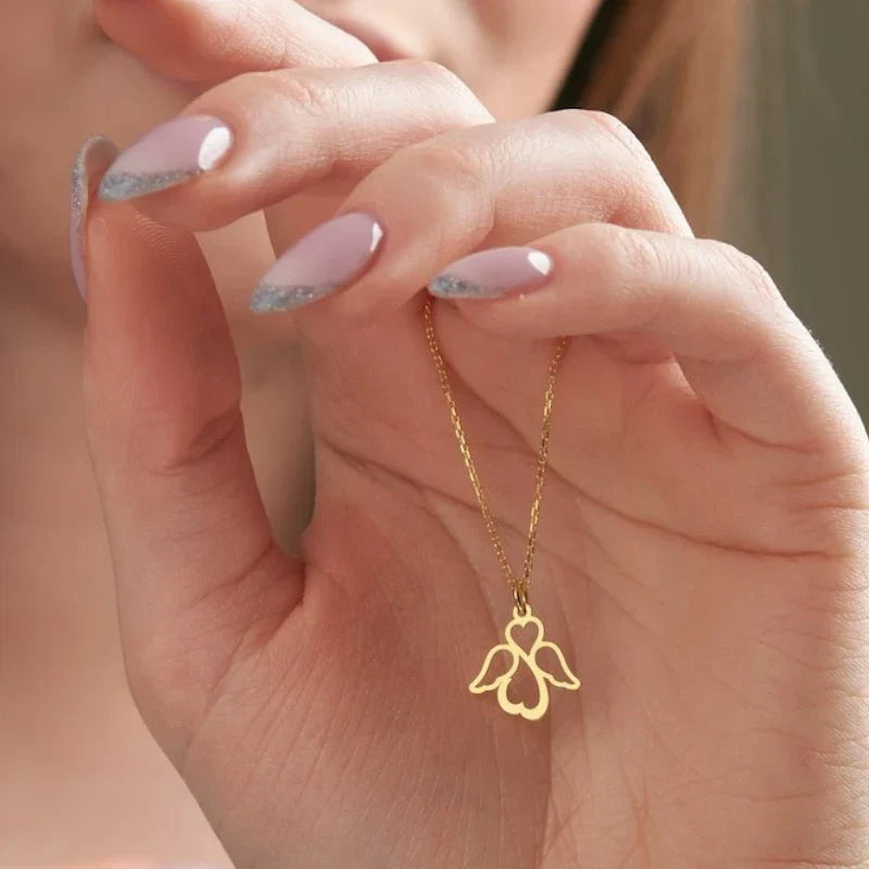 Women's necklace with gold angel wing pendant