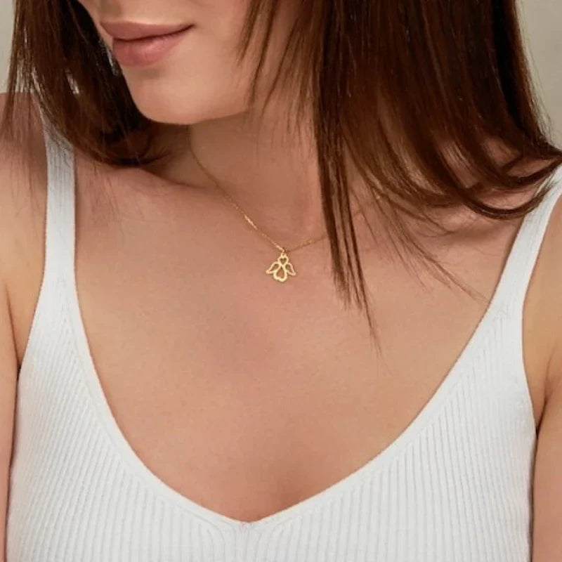 Women's necklace with gold angel wing pendant