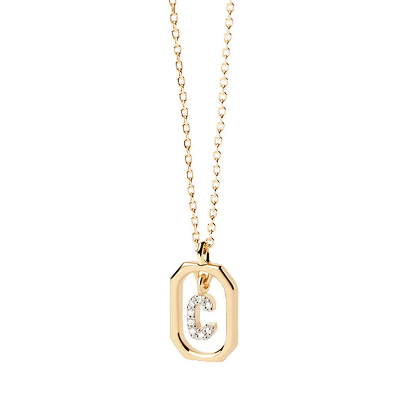 Women's necklace with hexagonal initial pendant c