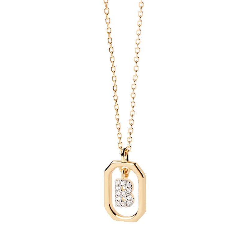 Women's necklace with hexagonal initial pendant b