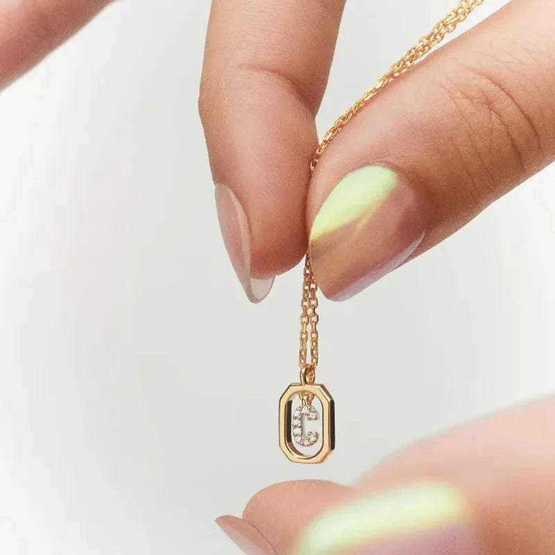 Women's necklace with hexagonal initial pendant c