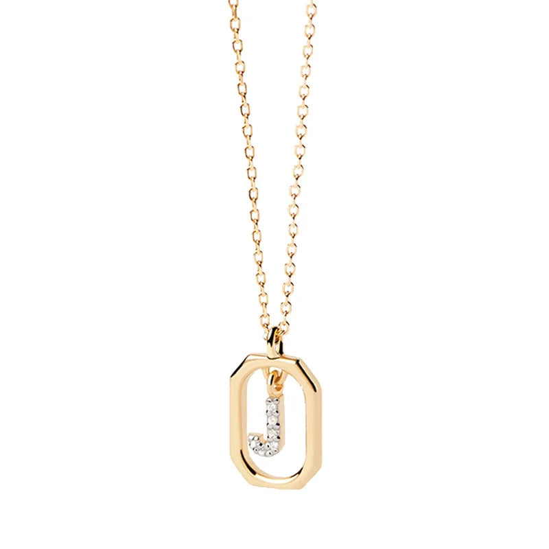 Women's necklace with hexagonal initial pendant j