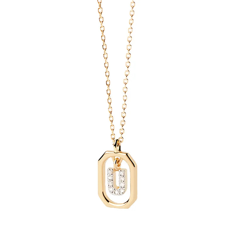 Women's necklace with hexagonal initial pendant u
