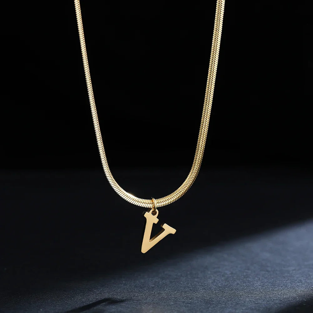 Women’s choker necklace with initial pendant v