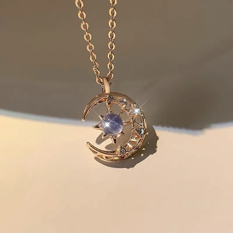 Women's Necklace Star and Moon Pendant gold