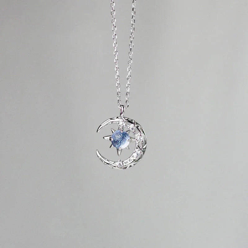 Women's Necklace Star and Moon Pendant silver