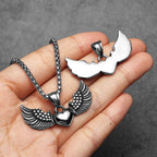 Men's necklace with heart pendant and angel wings