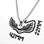 Men's necklace with heart pendant and angel wings