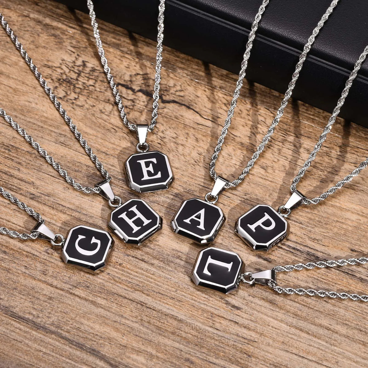Men's necklace with hexagonal initial pendant