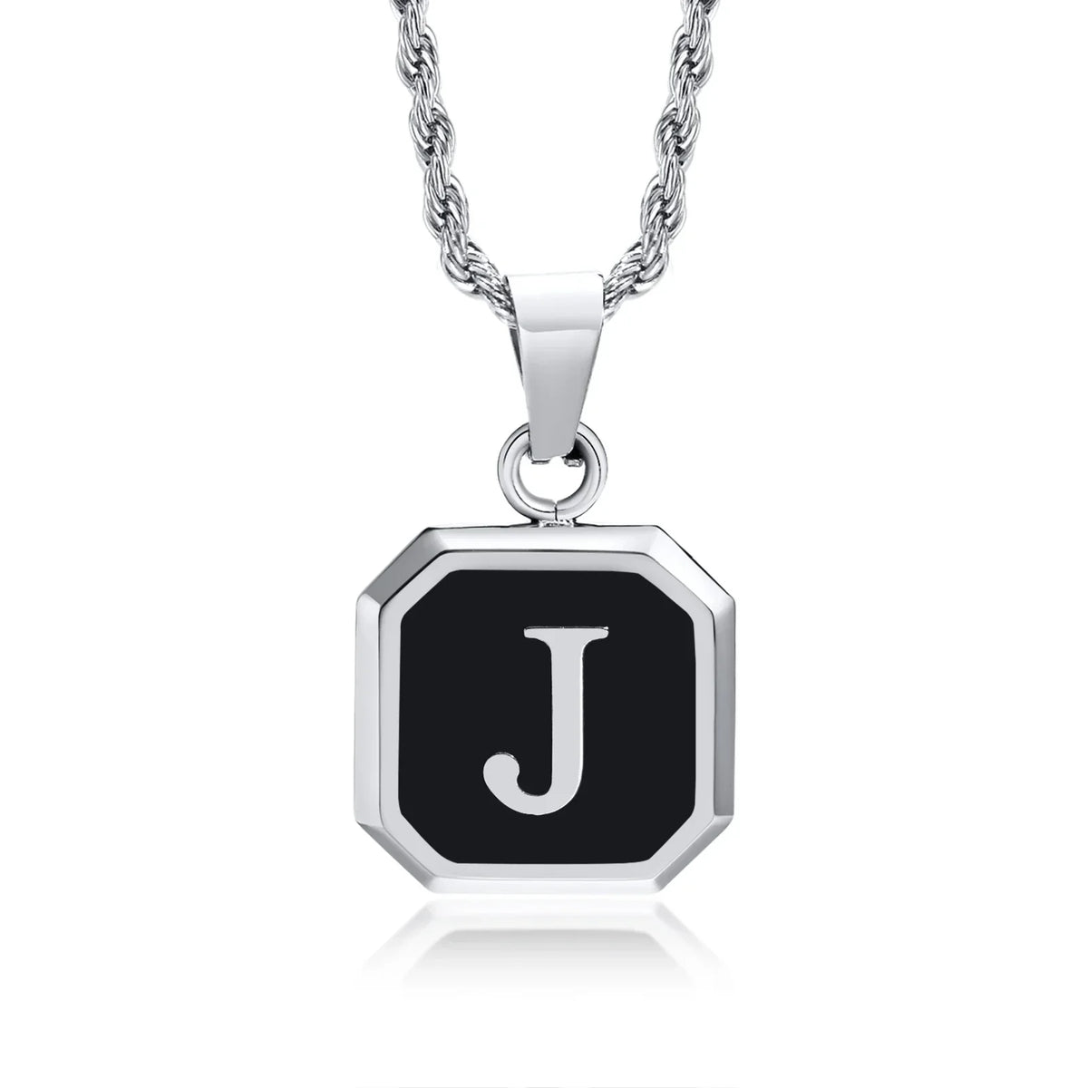 Men's necklace with hexagonal initial pendant j