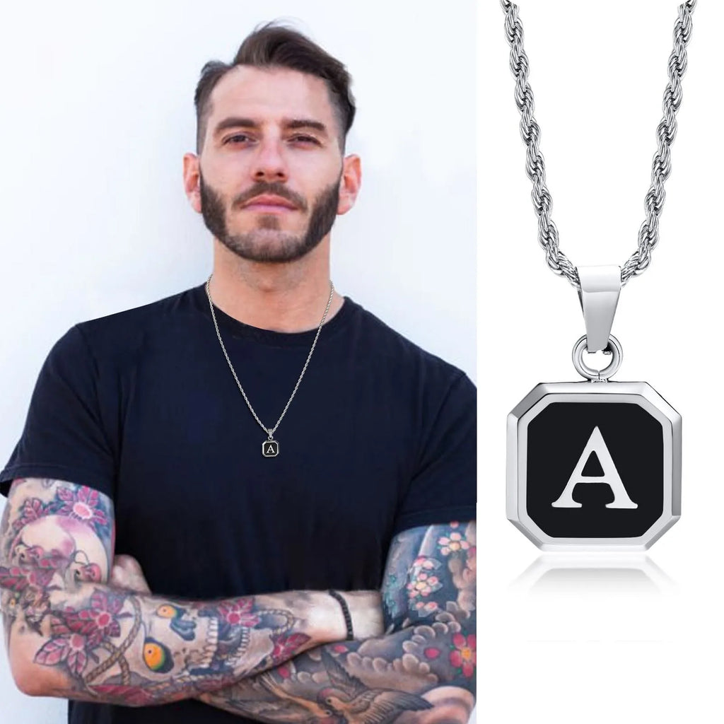 Men's necklace with hexagonal initial pendant