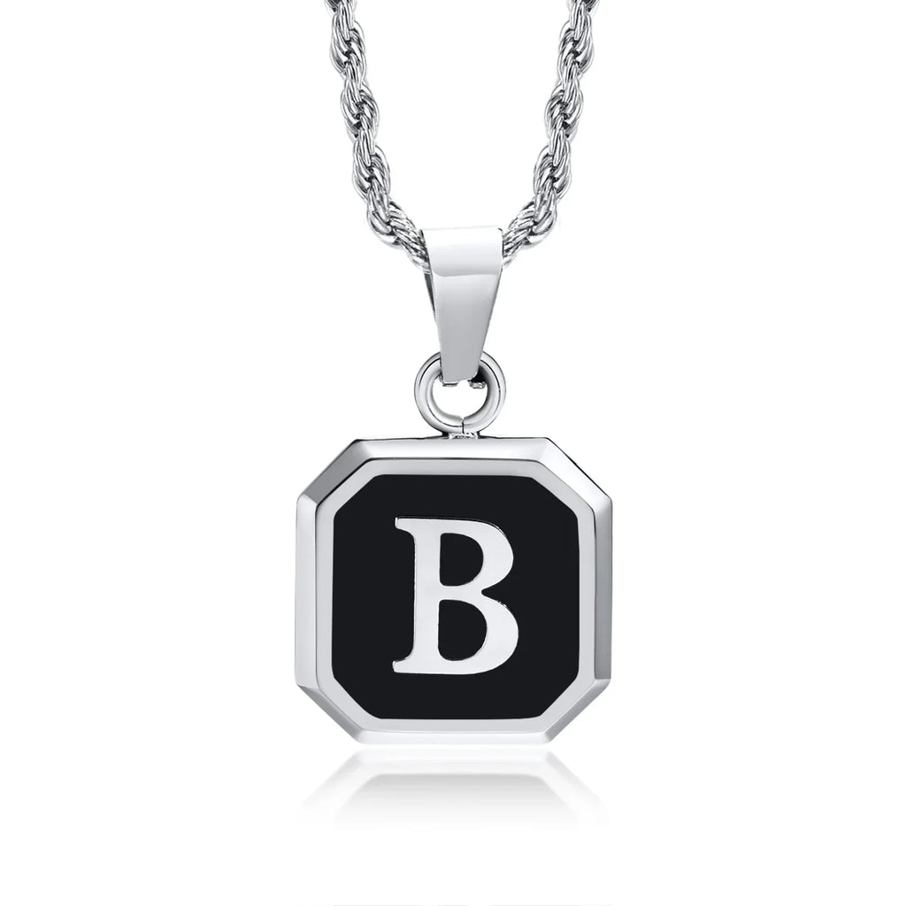 Men's necklace with hexagonal initial pendant b
