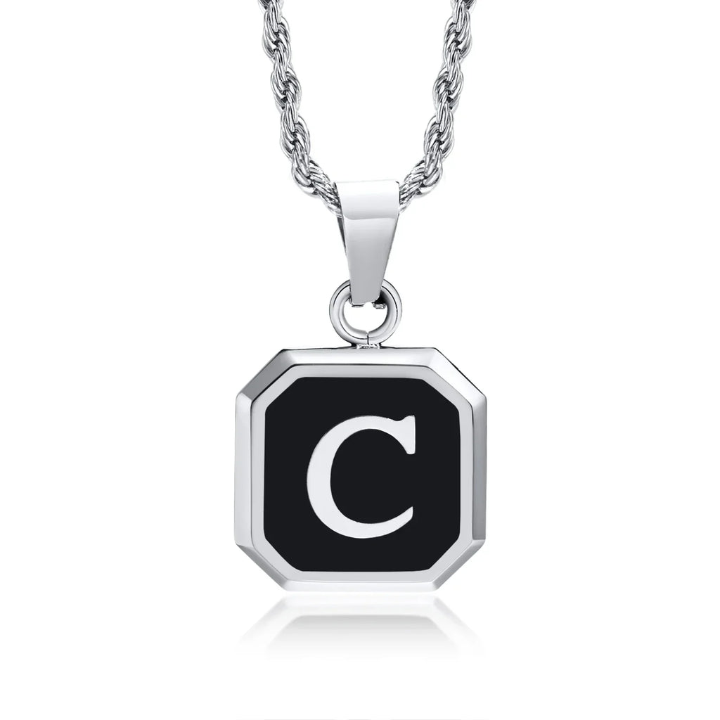 Men's necklace with hexagonal initial pendant c