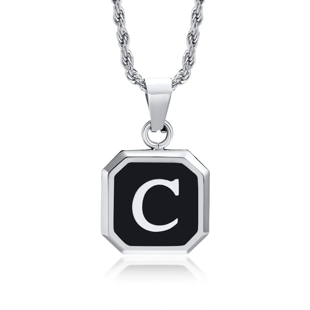 Men's necklace with hexagonal initial pendant c