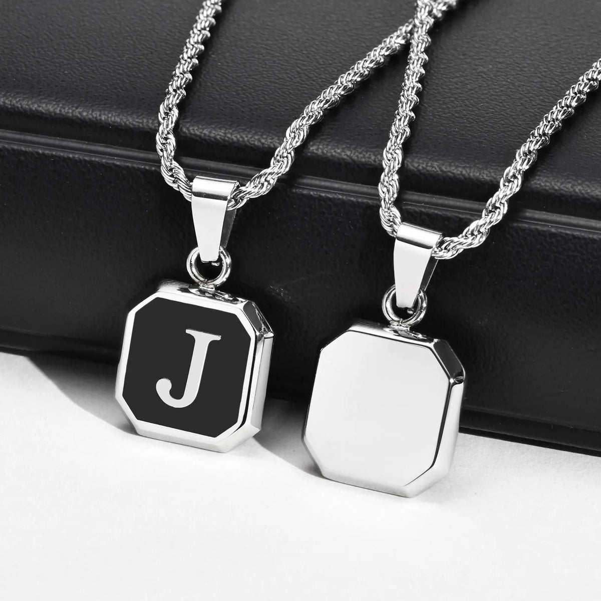 Men's necklace with hexagonal initial pendant