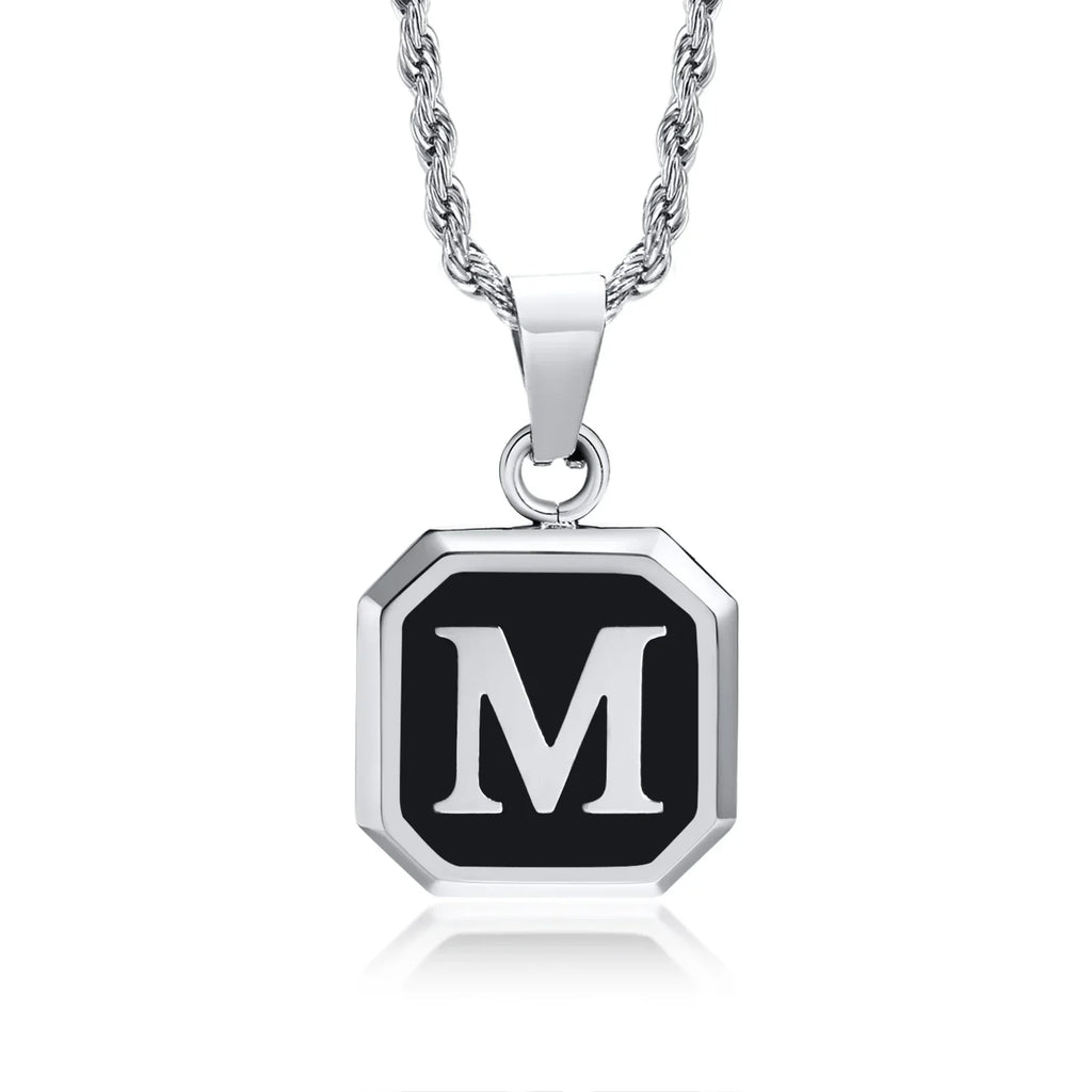 Men's necklace with hexagonal initial pendant m
