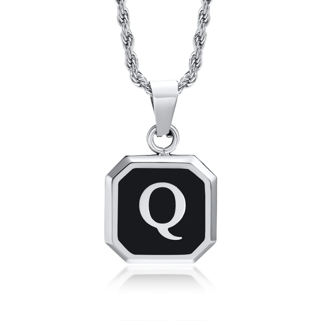 Men's necklace with hexagonal initial pendant q