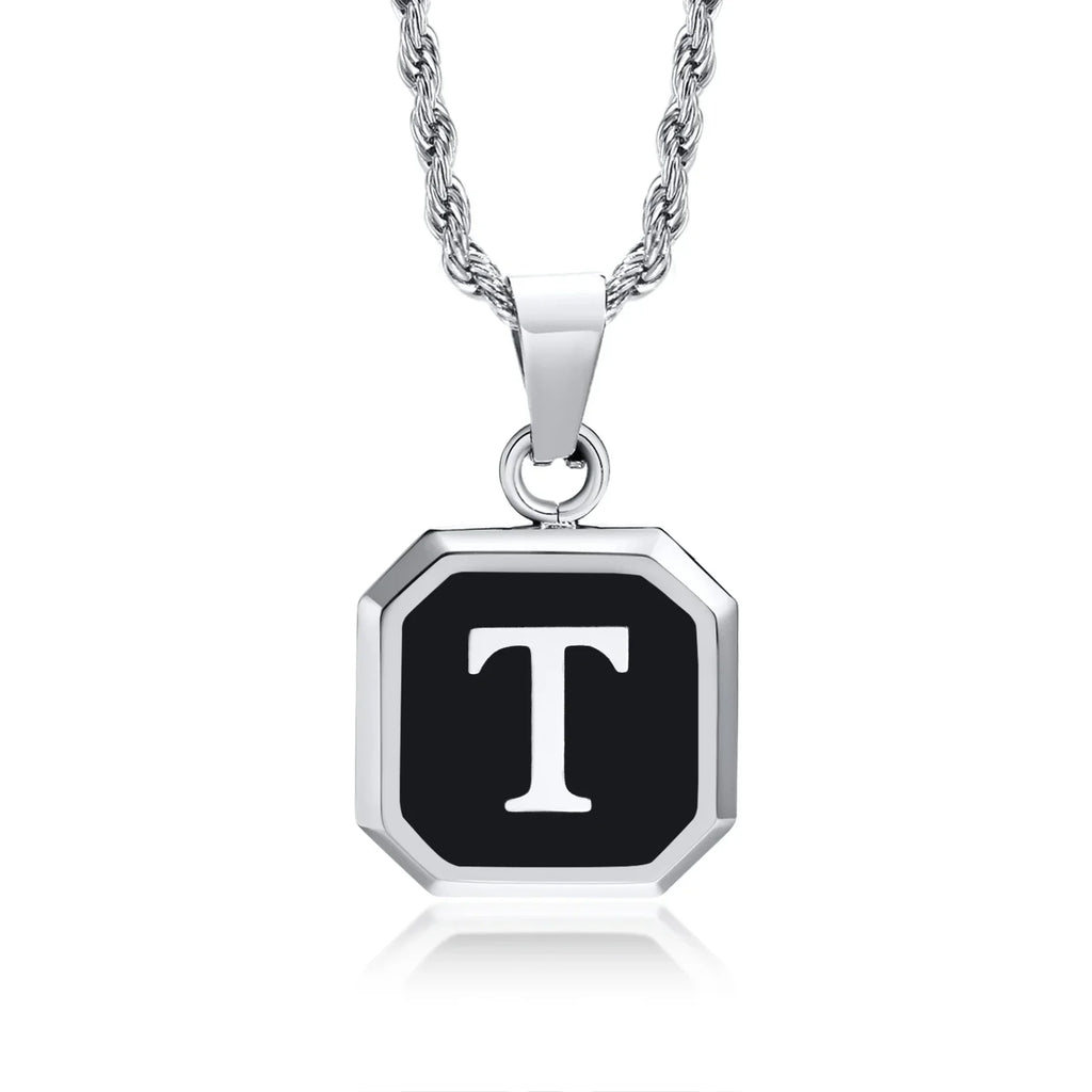 Men's necklace with hexagonal initial pendant t
