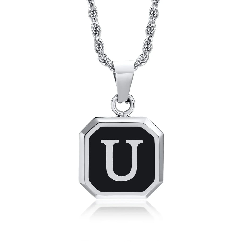 Men's necklace with hexagonal initial pendant u