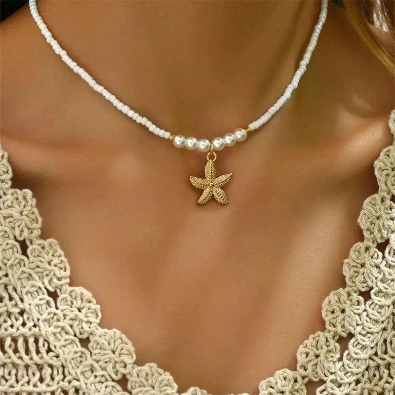 Choker Necklace with Starfish Shell Pendant