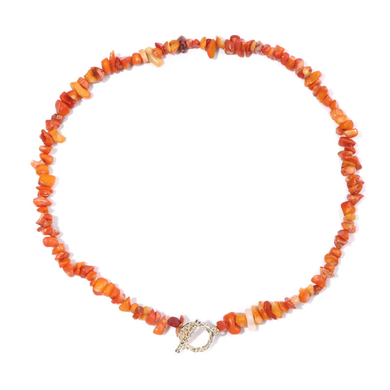 Choker Necklace with Natural Stone Orange Pendant