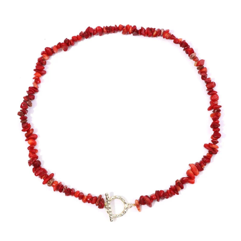 Choker Necklace with Natural Stone Red Coral Pendant