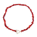 Choker Necklace with Natural Stone Red Coral Pendant