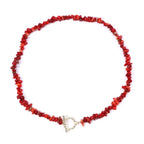 Choker Necklace with Natural Stone Red Coral Pendant